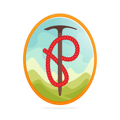 P letter outdoor logo formed by rope with axe.