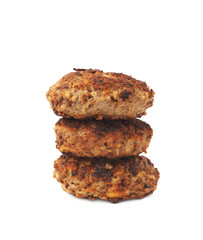 Stack of small hand made cutlets isolated over white background