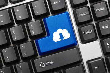 Conceptual keyboard - Blue key with cloud download symbol
