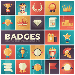 Badges, ribbons, awards icons set
