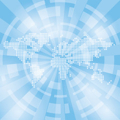 light blue abstract background with map and rays - vector