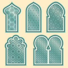 Arabic or Islamic windows set. Vector illustration.