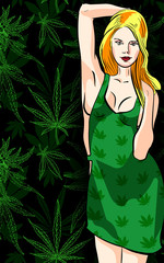 Hot girl with marijuana leafs