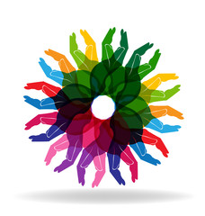 Hands colorful diversity people help concept logo vector