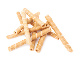 Pile of wafel sticks isolated over the white background