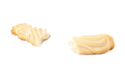 Broken into pieces cookie isolated over the white background