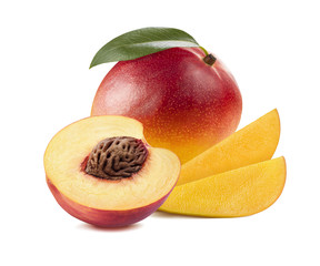 Mango slices peach half 3 isolated on white background as package design element
