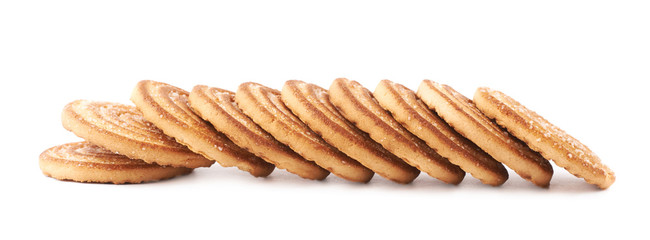 Line of cookies isolated over the white background