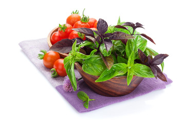 Fresh farmers tomatoes and basil