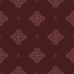 Seamless Texture on Red. Element for Design. Ornamental Backdrop. Pattern Fill. Ornate Floral Decor for Wallpaper. Traditional Decor on Background