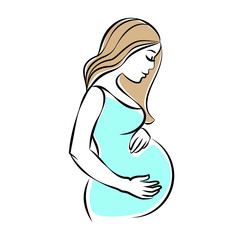 Pregnant woman stylized silhouette, mother care icon. Vector