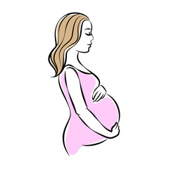 Obraz na płótnie Canvas Pregnant woman stylized silhouette, mother care icon. Vector