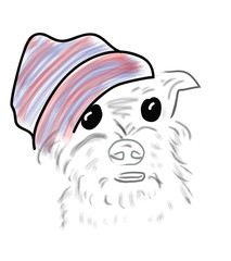 Vector. dog in a knitted hat.