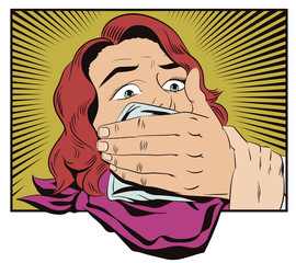 People in retro style. The attack on the girl.