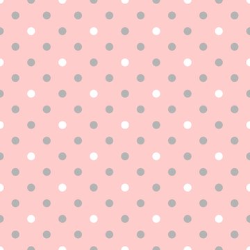 Tile vector pattern pink polka dots on grey background