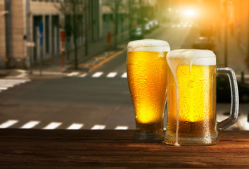 excellent beer on a city background