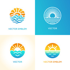 Vector abstract logo design template - sun and sea