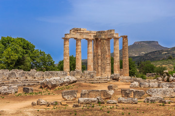 Fototapeta na wymiar ruins of doric temple in Ancient Nemea, Corinthia
