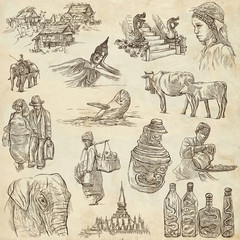 Laos. Pictures of Life. Freehands on paper.