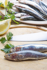 Delicious, raw fish on the wooden table