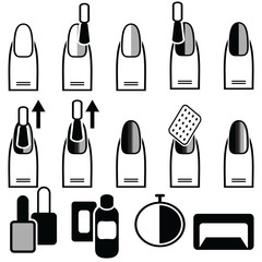 Obraz premium Female manicure gel & hybrid with ombre style manicure decoration process under uv lamp in black . Gray and white 