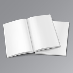 Blank Two Opened Magazine, Book, Booklet, Brochure Cover. Illustration Isolated On Gray Background. Mock Up Template Ready For Your Design. Vector EPS10