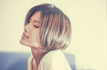 Short Hair Asian Chinese girl in Vintage tone