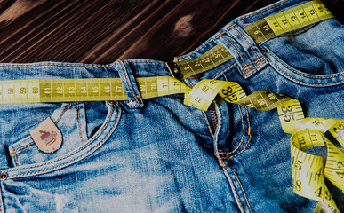 Jeans and measuring subject for weight loss