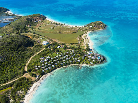 West Indies, Antigua and Barbuda, Antigua, aerial view, Jolly Harbour and Cocobay Resort
