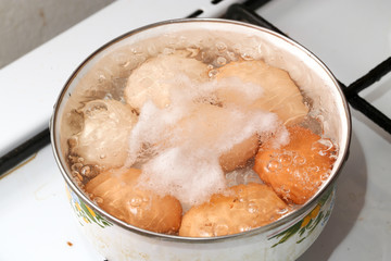 the egg is cooked in a pan