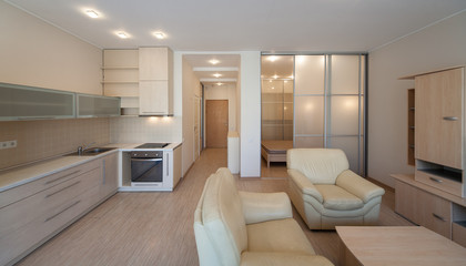Fototapeta na wymiar Modern interior of the apartment. Studio.