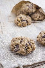 Oat and peanut butter cookies with pumpkin seeds and cinnamon