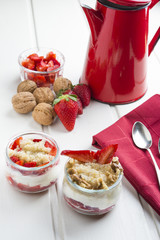 Dessert Healthy, quinoa, strawberry, nuts and yogurt.