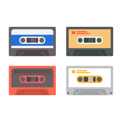 Set of various audio tapes. Vector flat illustration