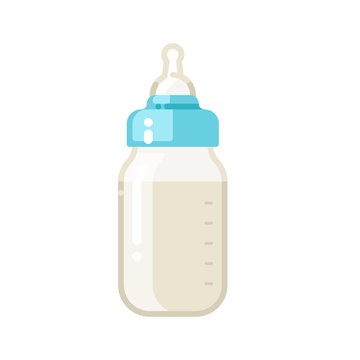 Baby milk bottle icon. Feeding bottle. Vector flat illustration isolated on white background.
