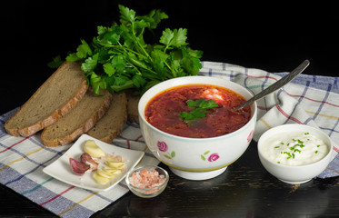 Traditional slavic soup with beet, cabbage