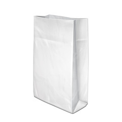 Disposable Paper Or Plastic Shopping Bag Package Grayscale White. Illustration Isolated On White Background. Mock Up Template Ready For Your Design. Product Packing Vector EPS10