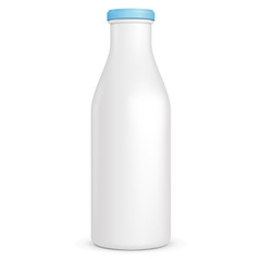 White Blue Yogurt Milk Plastic Bottle. Illustration Isolated On White Background. Mock Up Template Ready For Your Design. Vector EPS10
