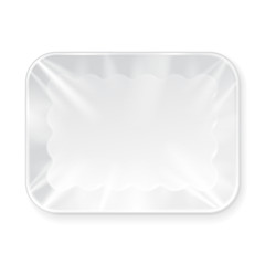 White Empty Blank Styrofoam Plastic Food Tray Container. Illustration Isolated On White Background. Mock Up Template Ready For Your Design. Vector EPS10