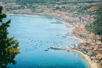 Beautiful landscape panorama Taormina Sicily Italy