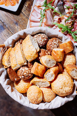 Bread in basket on the banquet table