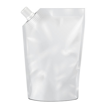 White Blank Foil Bag Packaging With Spout Lid Vector EPS10