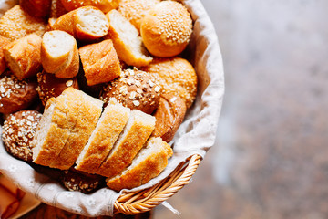 Bread in basket on the banquet table