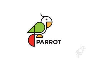 Fototapeta premium Parrot Logo design Geometric vector Linear Fun Bird outline icon
