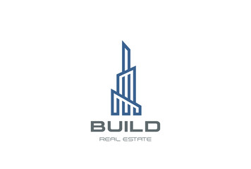 Real Estate Logo Skyscraper Business vector Linear outline icon