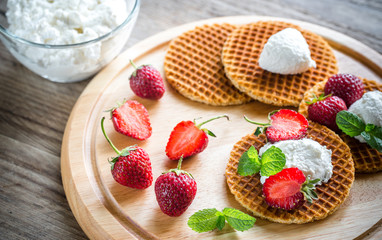 Belgian waffles with ricotta and strawberries