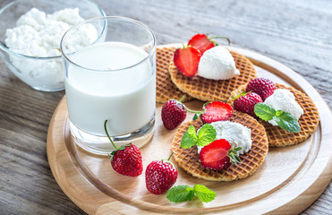 Belgian waffles with ricotta and strawberries