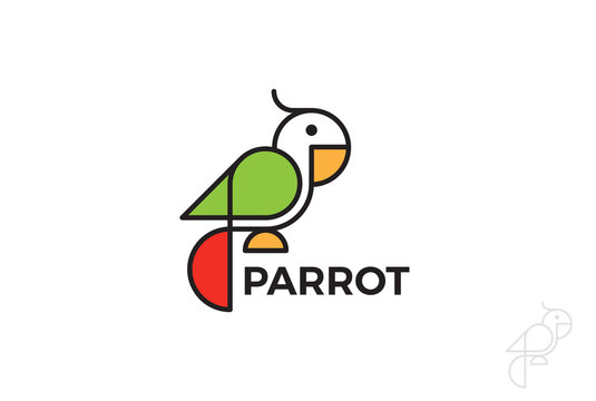 Parrot Logo design Geometric vector Linear Fun Bird outline icon