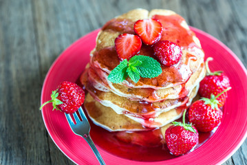 Pancakes with strawberry jam