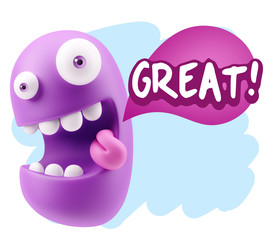3d Illustration Laughing Character Emoji Expression saying Great